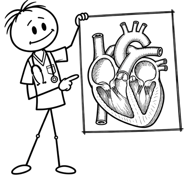 Dart's stick figure pointing at a drawing of the heart